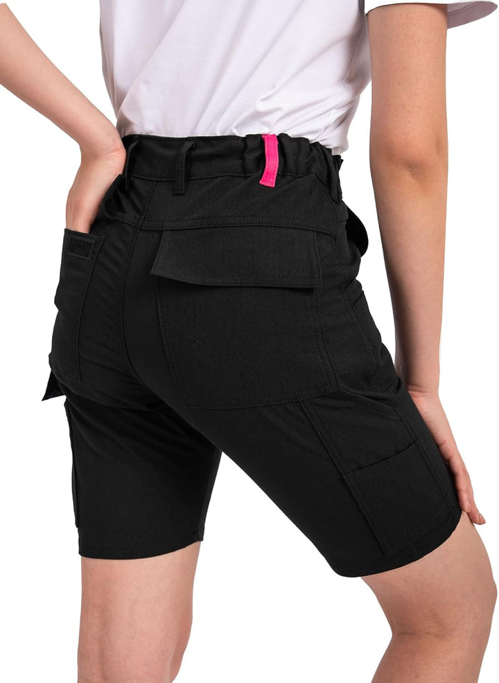 strongAnt Damen Arbeitsshorts Stretch Kurze Arbeitshose mit Cargo Taschen für Frauen Outdoor 30 Schw