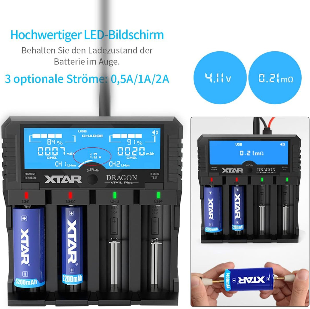 XTAR Dragon VP4L Plus Professional 18650 Kapazität Tester Universal 18650 Ladegerät für wiederauflad