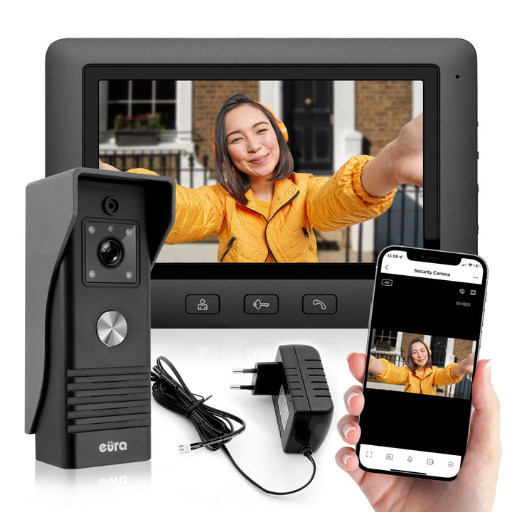 EURA VDP-45A3-TY Alpha+ TUYA Video-Türsprechanlage Gegensprechanlage WiFi, 4 Draht, 7-Zoll-Farbmonit