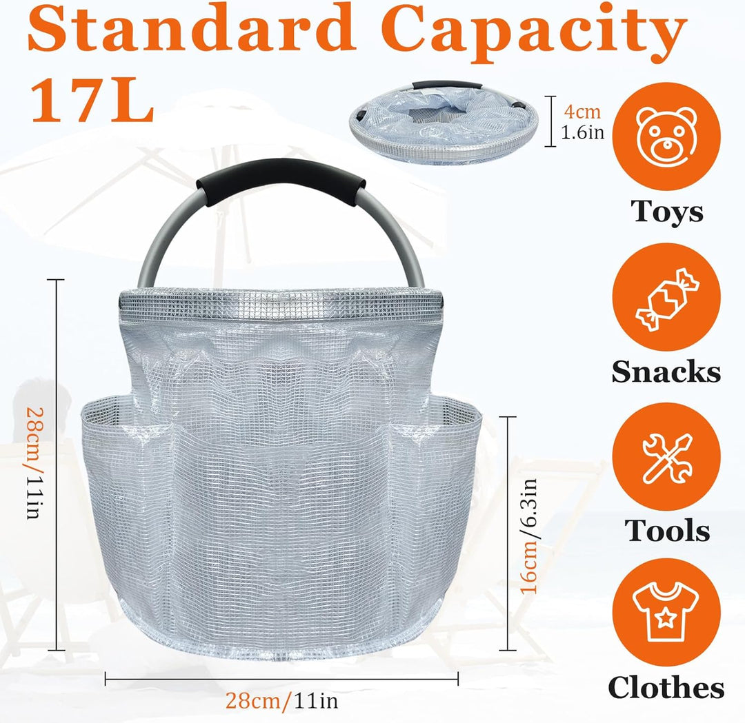 17L Picknickkorb mit Griffen und 6 Taschen, Faltbarer Einkaufskorb, Tragbarer Strandtasche aus PVC-H