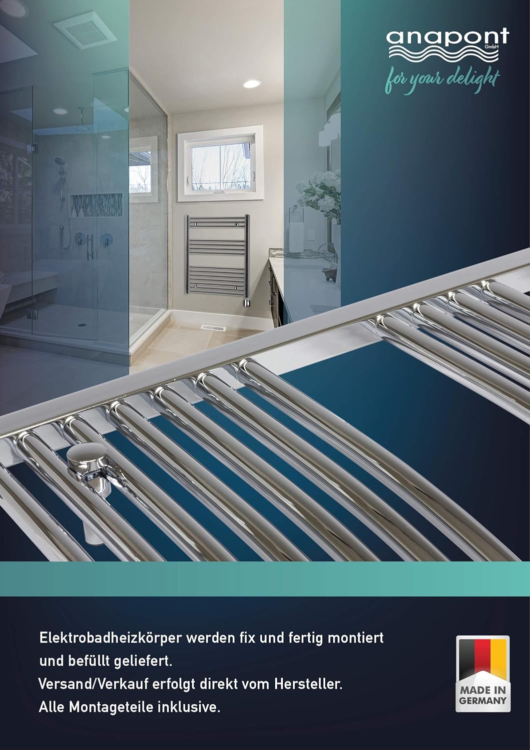 anapont elektrischer Badheizkörper - gerade - Chrom - Timer-Funktion - Handtuchheizkörper - Badheizu