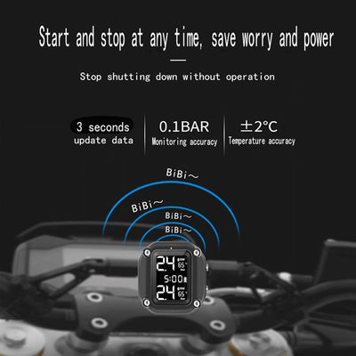 Shkalacar Reifendruck-Kontrollsystem Motorrad TPMS, Drahtloses USB-Lade-TPMS für Motorräder mit 2 ex