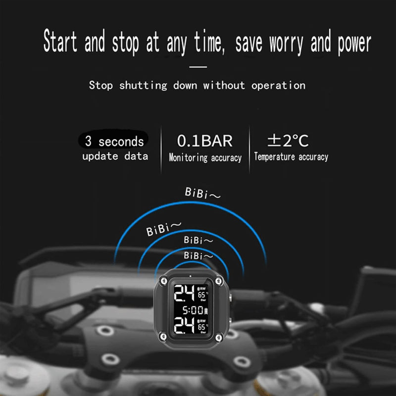 Shkalacar Reifendruck-Kontrollsystem Motorrad TPMS, Drahtloses USB-Lade-TPMS für Motorräder mit 2 ex