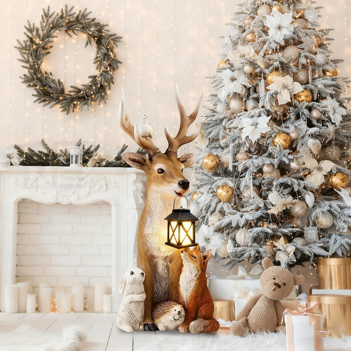 YeahBoom Weihnachtsdeko Hirsch Mit LED Laterne,Weihnachtsdeko Aussen Figuren,Gartenfigur REH,Gartend