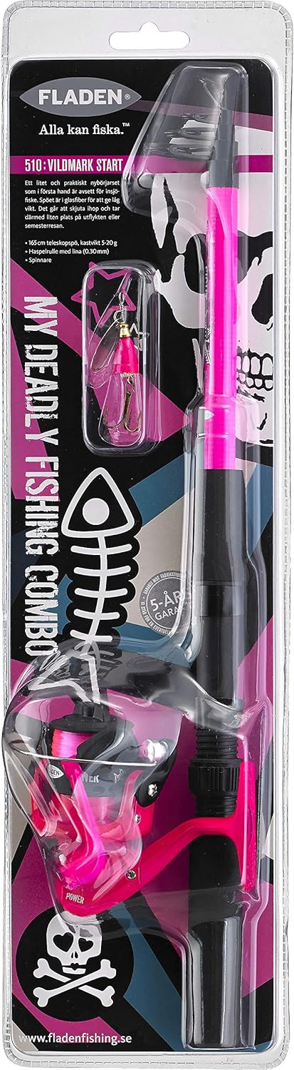 Fladen Kinderangel Starter Set Tele Spinning Combo Grün/Orange/Pink Teleskop Rute Rolle Schnur Spinn