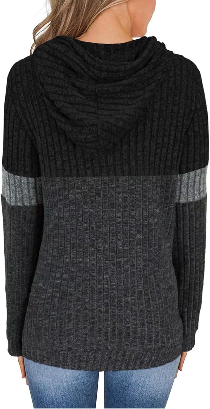 TrendiMax Hoodie Damen Herbst Übergangs Strickpullover Kapuzenpullover mit Kordelzug Locker Sweatshi