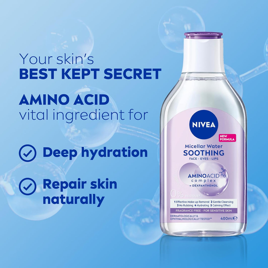 NIVEA MicellAIR 5 Stück Skin Breathe Mizellenwasser (400ml), 3-in-1 Sensitive Make Up Entferner Mize