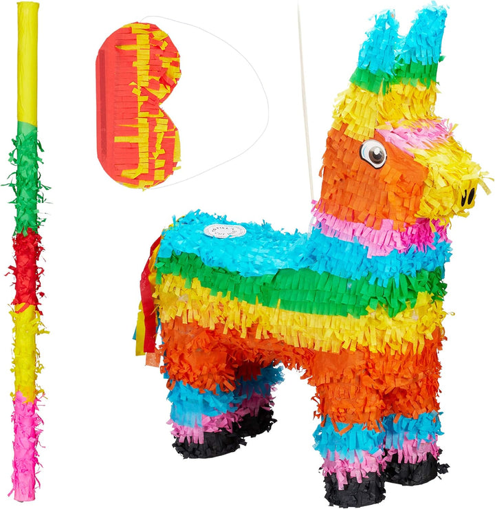 3 TLG. Pinata Set Lama, Pinatastab mit Augenmaske, Piniata für Kinder, Stock & Augenbinde, Esel Piña