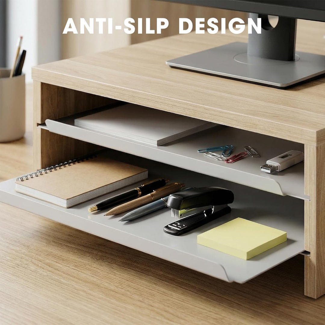 Fenge Monitorständer, Monitorerhöhung mit Ablage, Holz und Metall, Schreibtisch-Organizer für Zuhaus