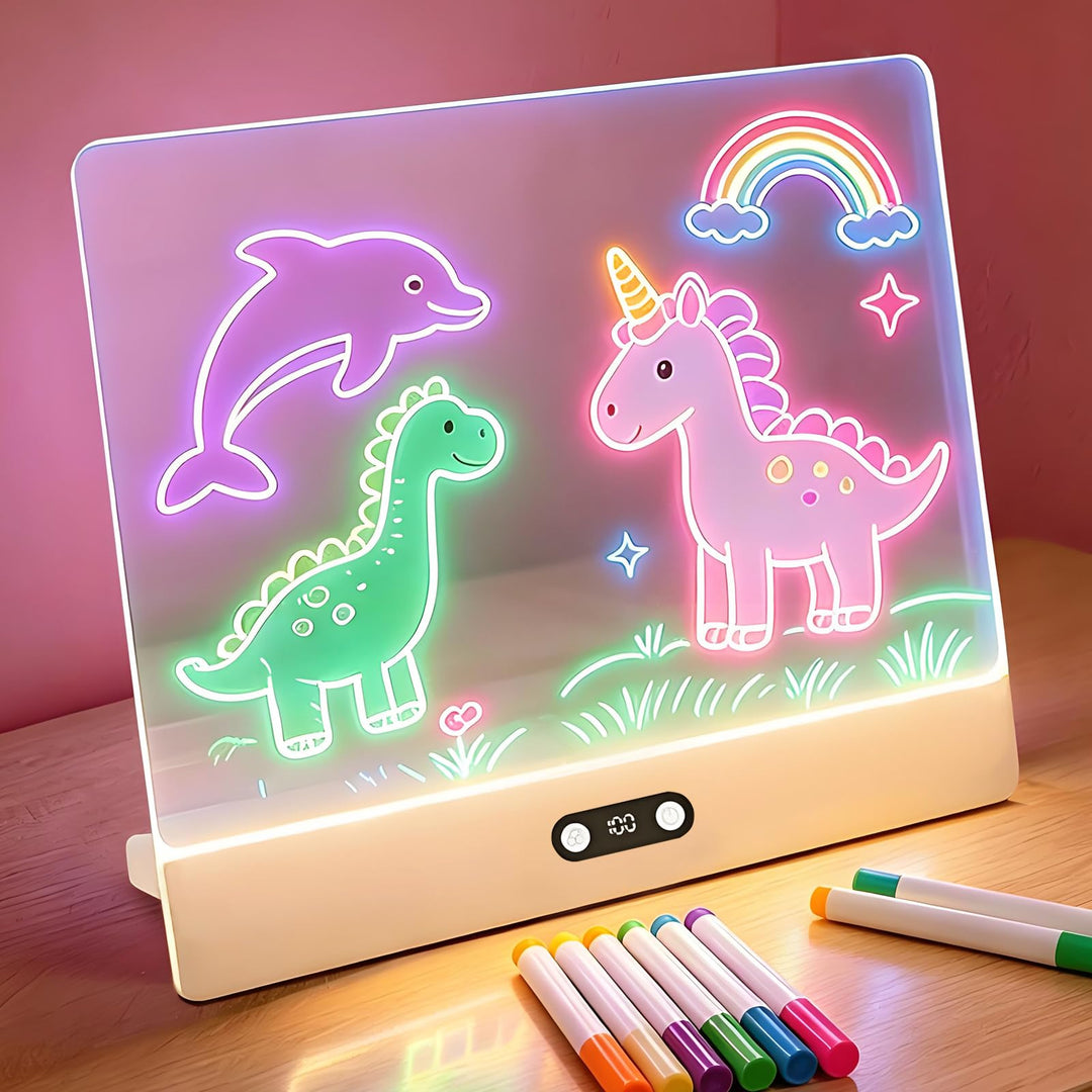 LED Zeichenbrett,Wiederaufladbare Led Zeichenbrett für Kinder mit 8 Farben,3 Modi,35x26cm Neon Art T