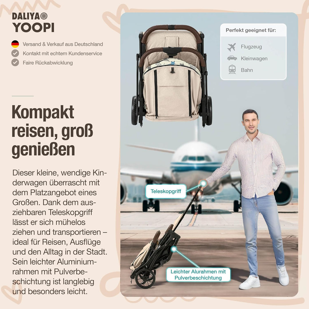 Daliya® YOOPI Reisebuggy, faltbar, mit Teleskopgriff, Flugzeug Buggy, Alluminiumrahmen, Stufenlose R
