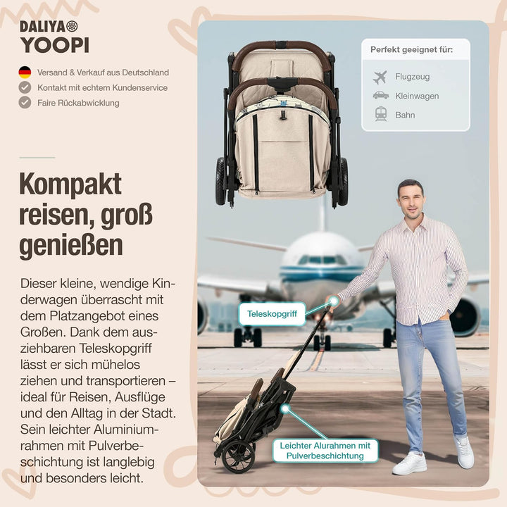 Daliya® YOOPI Reisebuggy, faltbar, mit Teleskopgriff, Flugzeug Buggy, Alluminiumrahmen, Stufenlose R