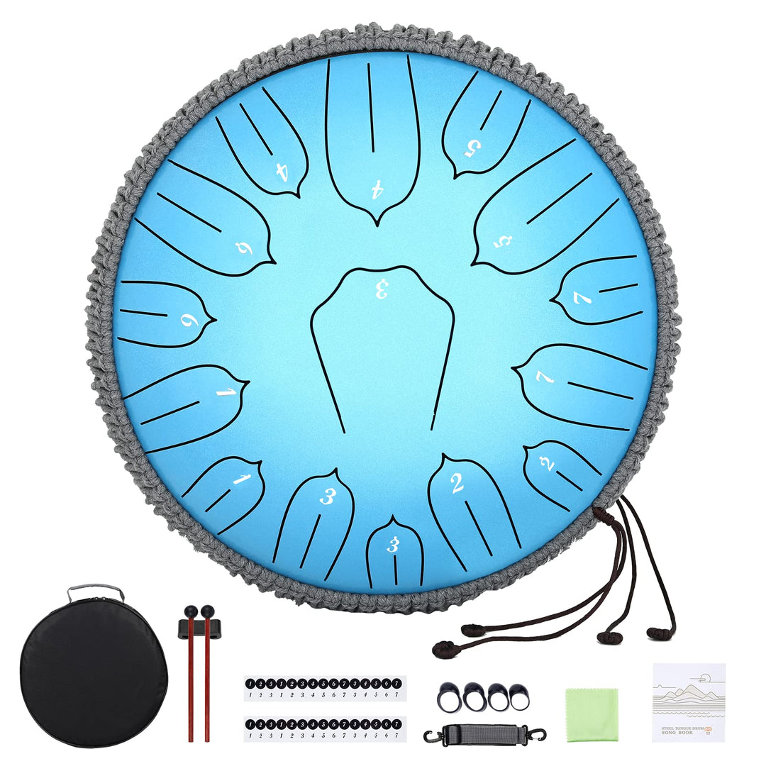 Musfunny Steel Tongue Drum, 12 Zoll 15 Tone Zungentrommel Handpan Trommel, D-Dur Steel Pan Töne Schl