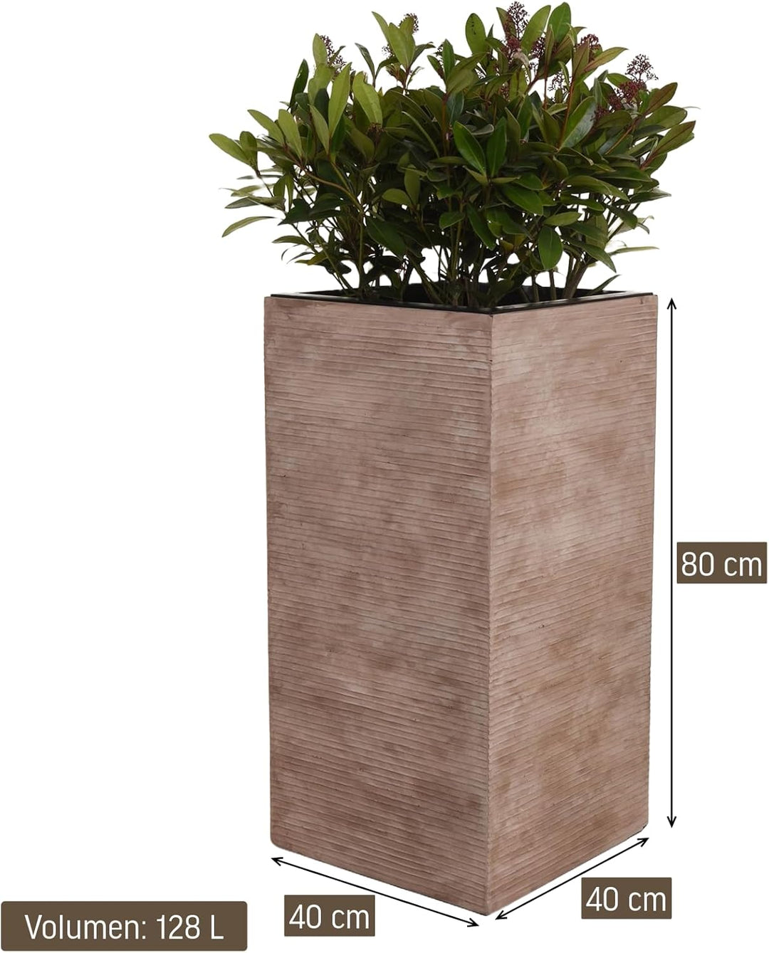 VIVANNO Pflanzkübel Blumenkübel aus Fiberglas Block 80 cm, Beige gestreift, 80x40x40 cm Beige Gestre