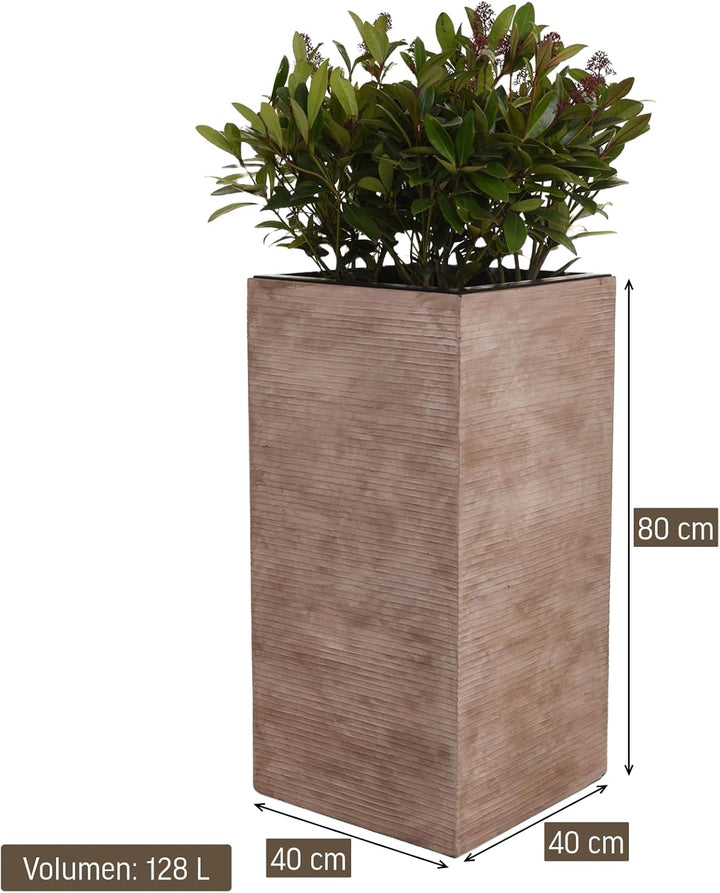 VIVANNO Pflanzkübel Blumenkübel aus Fiberglas Block 80 cm, Beige gestreift, 80x40x40 cm Beige Gestre