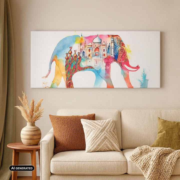Wandbilder Dekoration Wohnzimmer Elefant Indien ethnisch Kultur Panorama Bilder auf Leinwand 120x50c
