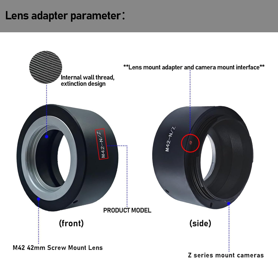 M42-Nik Z Objektivadapter Adapterring,für M42 (42x1mm) Schraubbefestigung Objektiv Kompatibel für Ni