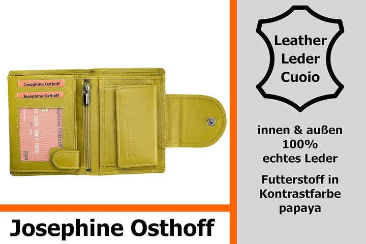 Josephine Osthoff Geldbörse Damen Wiener Schachtel, Platz für 11 Karten, Minibrieftasche mit Münzfac