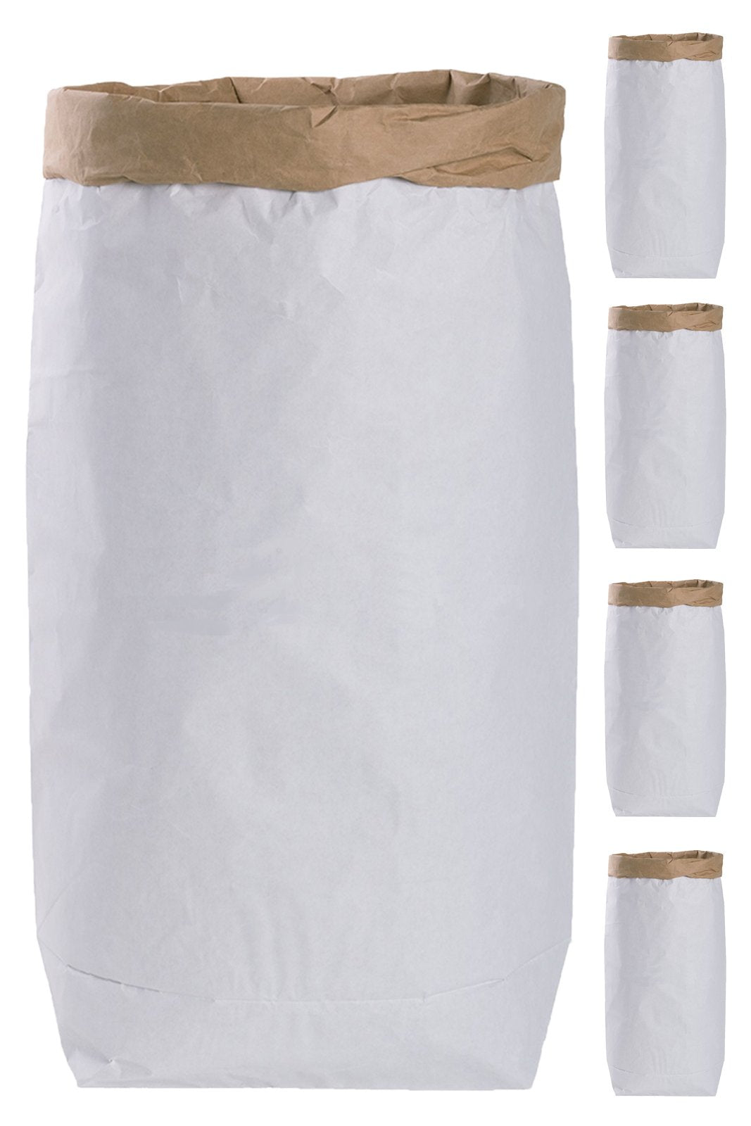 Lifestyle Lover 5er DIY Papiersack Paper Bag rund aus Kraftpapier Braun Weiss 'Blanko', 5