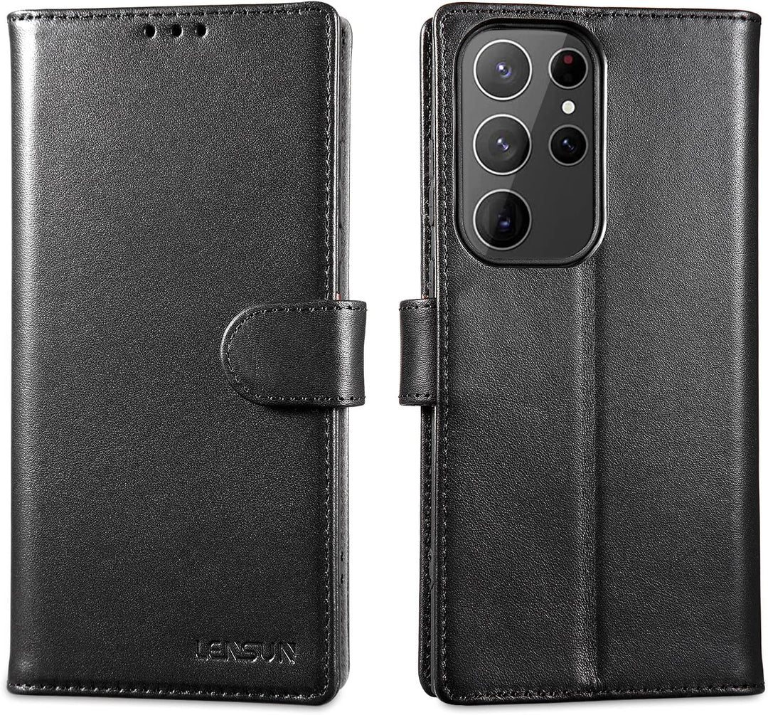 LENSUN Echtleder Hülle für Samsung Galaxy S23 Ultra, Handyhülle [Echtes Leder] [Kartenfach] [RFID Sc