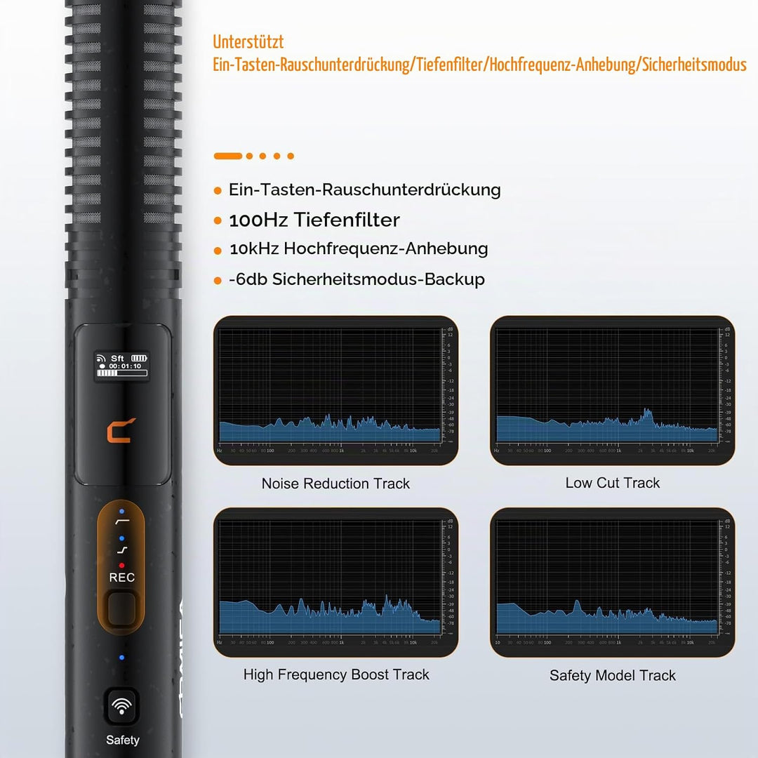 Comica VM40 Wireless Shotgun Mikrofon Sender, 32GB Speicher, 32-Bit-Float-Aufnahme, 200M Reichweite,