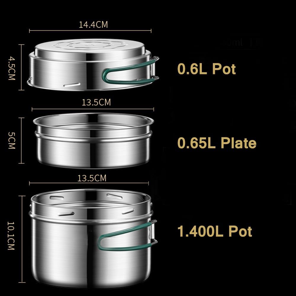 Camping Kochgeschirr Mess Kit, Edelstahl Camping Kochset, Backpacking Kochen Set Backpacking Ausrüst