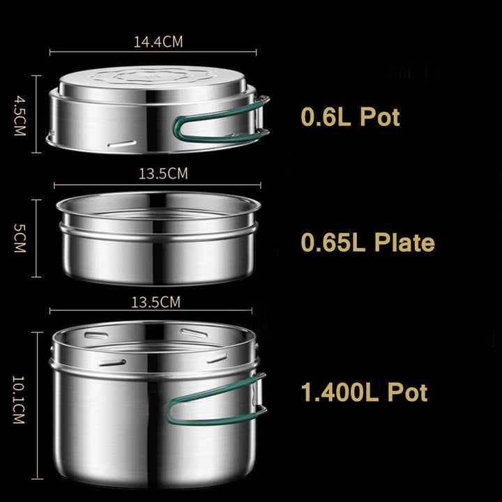 Camping Kochgeschirr Mess Kit, Edelstahl Camping Kochset, Backpacking Kochen Set Backpacking Ausrüst