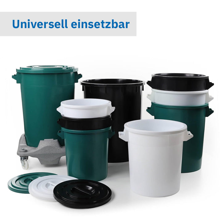 100 Liter Kunststofftonne mit Griffen + Deckel, stapelbar, stabiler Eimer, Plastiktonne, Rundbehälte