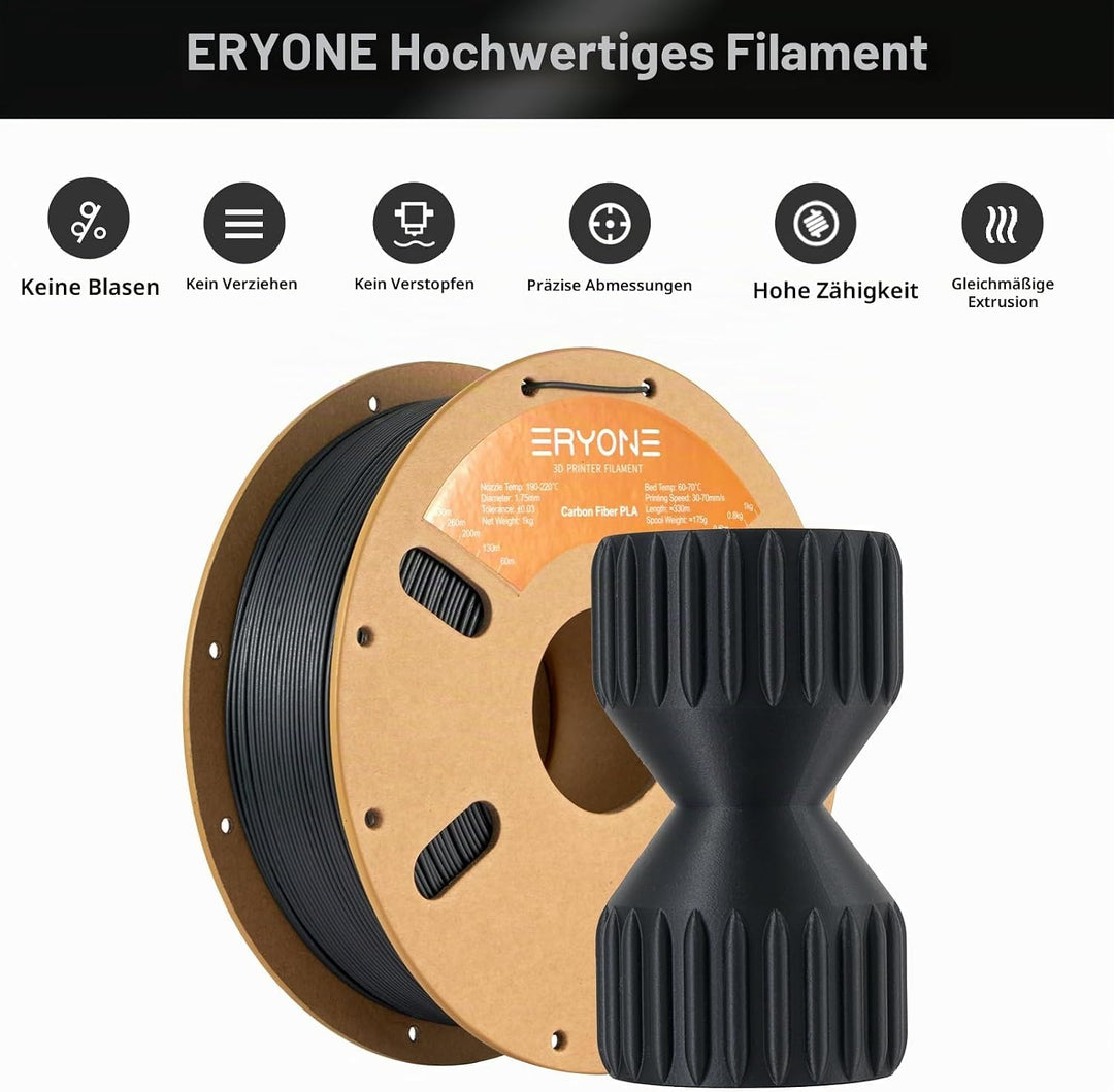 ERYONE Carbon Fiber PLA Filament 1.75mm +/- 0.03mm, 3D Drucker Filament, Fit Most FDM Printer, PLA C
