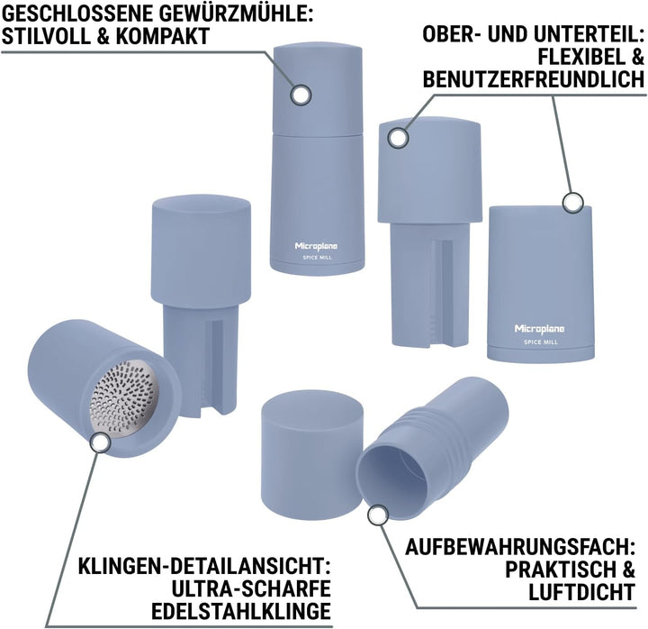 Microplane Gewürzmühle 2in1 – Küstenblau | Manuelle Mühle mit rasiermesserscharfer Edelstahlklinge |