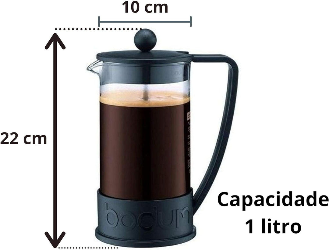 Bodum BRAZIL Kaffeebereiter (French Press System, Permanent Edelstahl-Filter, 1,0 liters) schwarz Sc