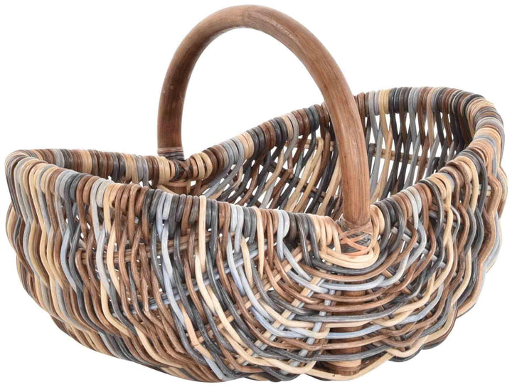 Einkaufskorb/Bügelkorb/Shopper aus echtem Rattan, Henkel- Trage-Korb leicht und stabil (Mehrfarbig (