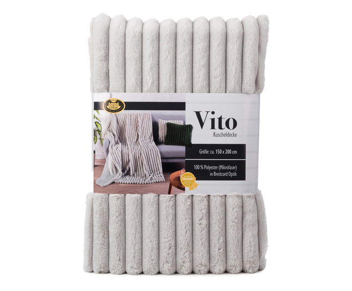 Gözze - Wohndecke Vito, Luxuriöse Fellimitat-Decke, Cord-Kuscheldecke mit weicher Rückseite, 150 x 2