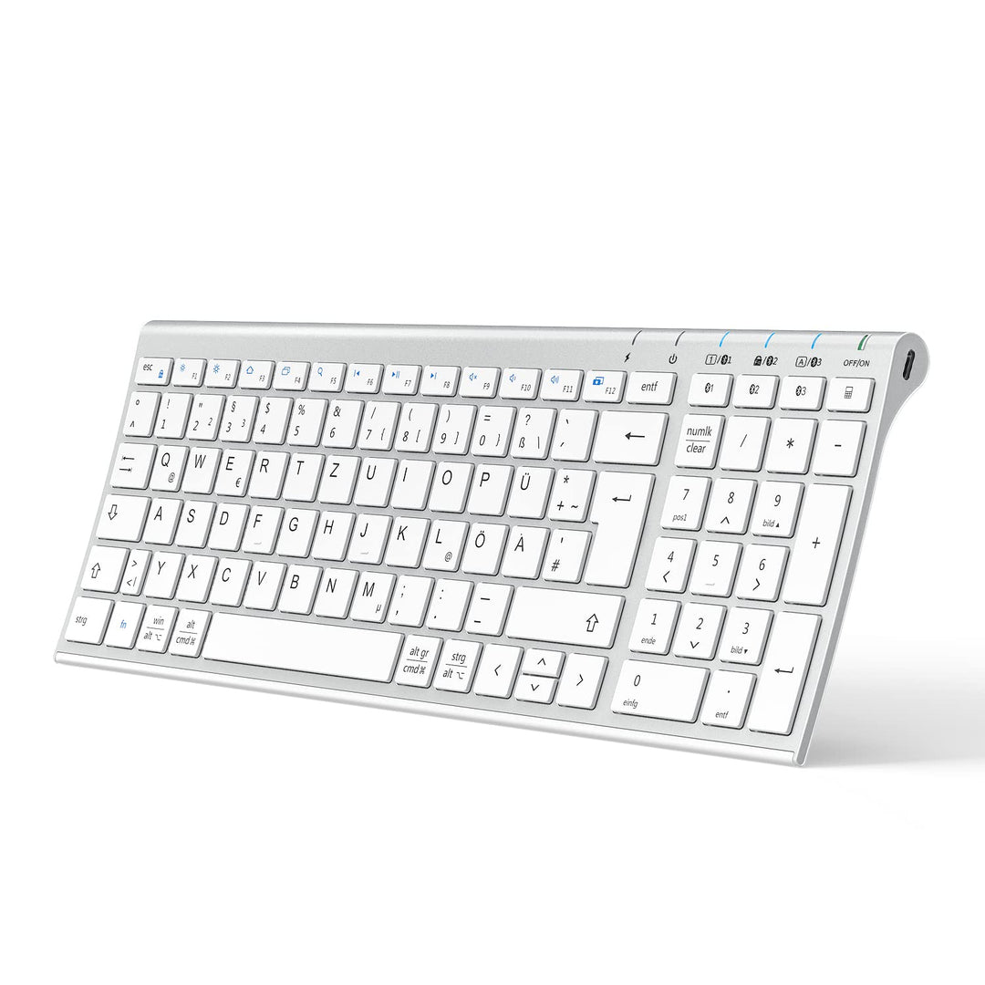iClever Kabellos Tastatur, BK10 Bluetooth Tastatur Mac mit 3 Bluetooth Kanälen, Ultraslim wiederaufl
