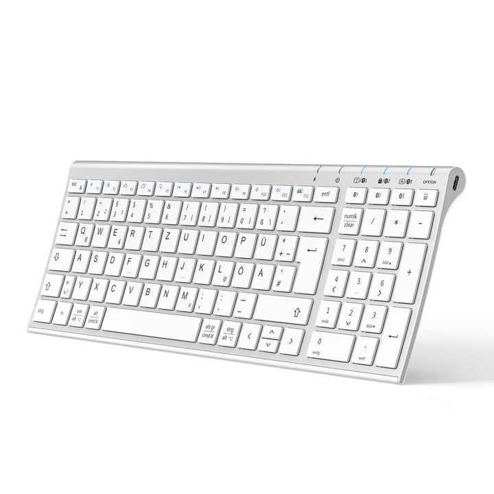 iClever Kabellos Tastatur, BK10 Bluetooth Tastatur Mac mit 3 Bluetooth Kanälen, Ultraslim wiederaufl
