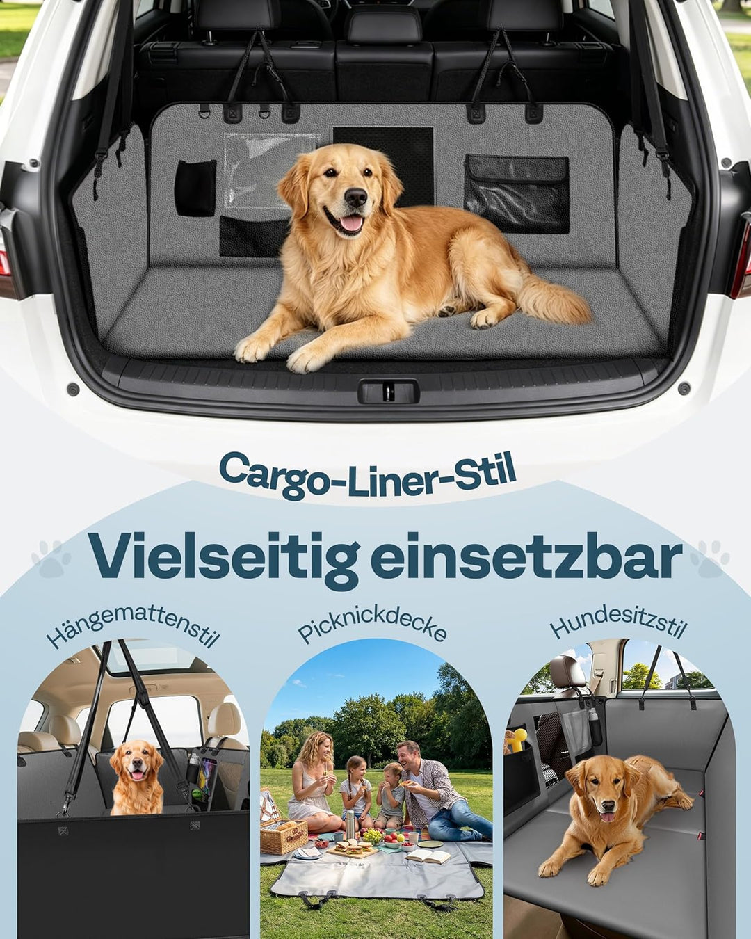 Hundedecke für Auto Rückbank Hundesitzbezug mit Harter Unterseite inkl. Seitenschutz und Sichtfenste