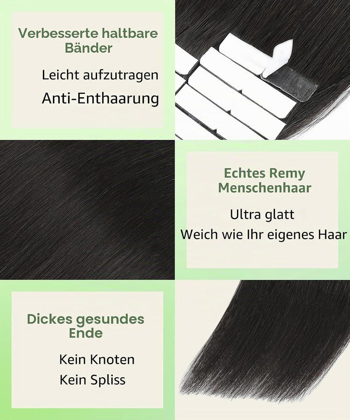 SURNEL Tape in Echthaarverlängerungen Tape Farbe Natur Schwarz 14 Zoll 50 Gramm 20Pcs Seidiges Glatt