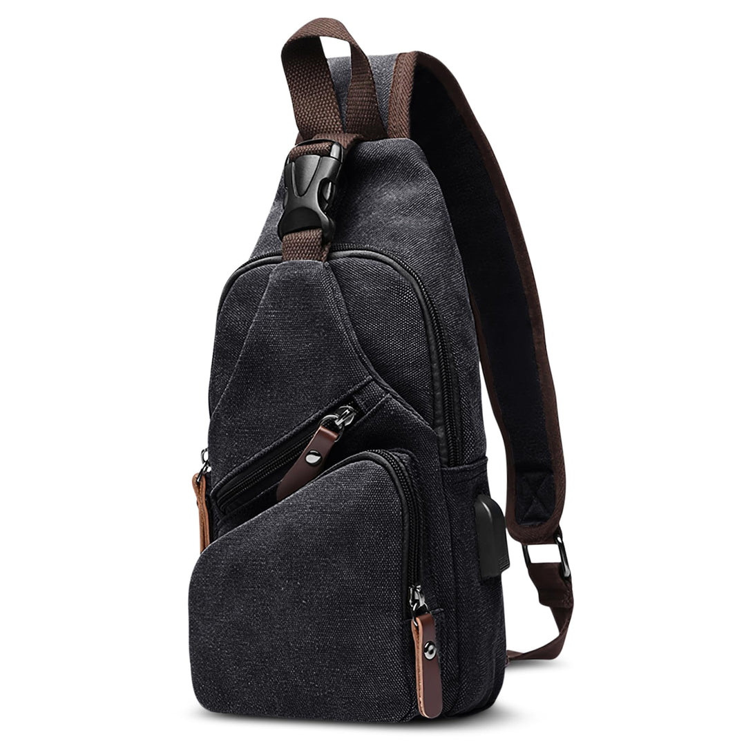 DORRISO Herren Umhängetasche Mode Brusttasche Schultertasche Leinwand Schultertaschen USB Anschluss