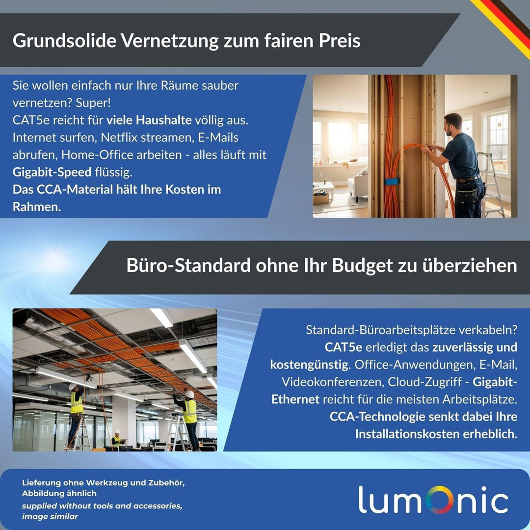Lumonic LAN Netzwerkkabel 50m | LAN Kabel CAT5e F/UTP | Verlegekabel 4X 2X AWG26/1 (starr) | 100MHz