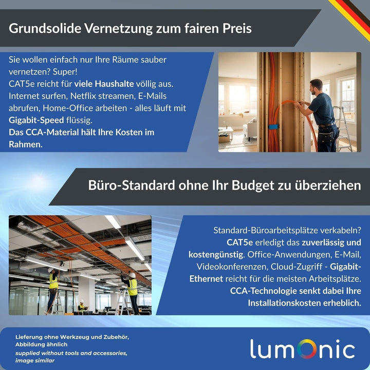 Lumonic LAN Netzwerkkabel 50m | LAN Kabel CAT5e F/UTP | Verlegekabel 4X 2X AWG26/1 (starr) | 100MHz