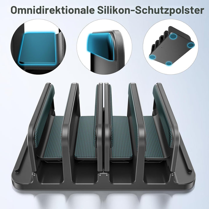 KDD Vertikaler Laptop Ständer mit 4 Steckplätzen und Schwerkraftschloss, 6 in 1 Platzsparende MacBoo