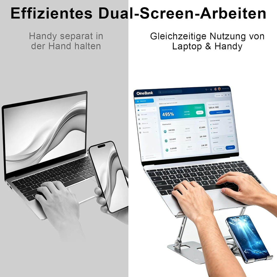 Laptop Ständer Höhenverstellbar mit integriertem Handyhalter platzsparend klappbar ergonomische Lapt