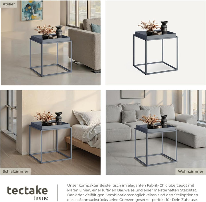 TecTake 800910 Beistelltisch aus Metall, quadratisch, stapelbar, Ablagefläche mit hohem Rand, Tablet