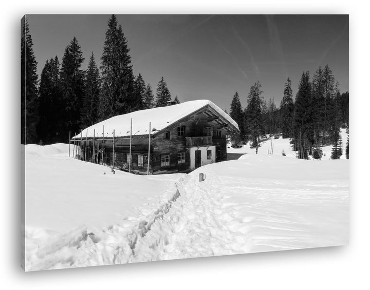 deyoli Skihütte im Winter Effekt: Schwarz/Weiss Format: 60x40 als Leinwandbild, Motiv fertig gerahmt