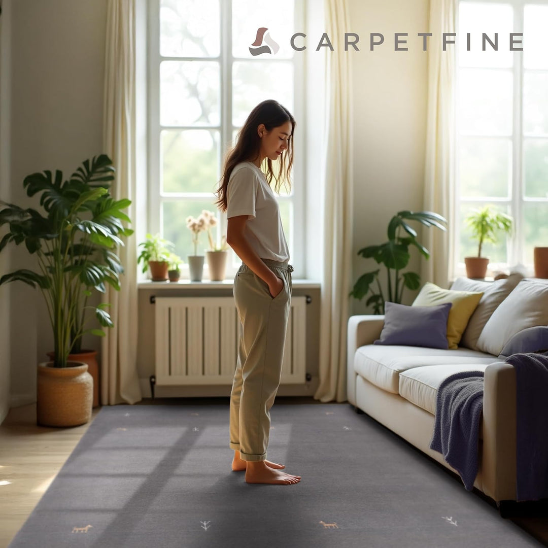 carpetfine Wollteppich Gabbeh Uni Grau 60x90 cm | Moderner Teppich für Wohn- und Schlafzimmer 60x90