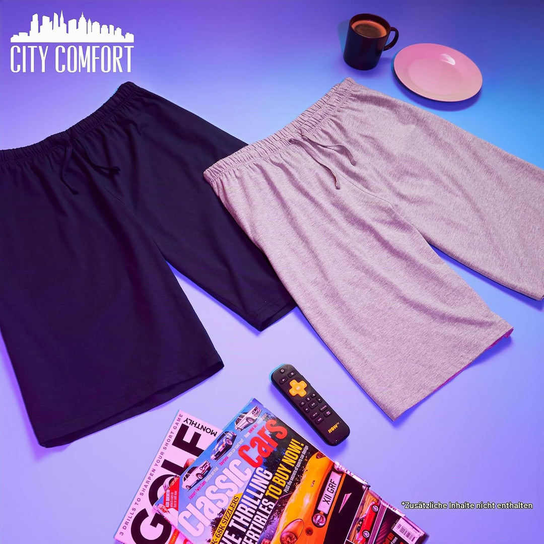 CityComfort Pyjama Shorts Herren, Kurze Schlafanzughose Herren mit Seitentaschen &amp; Elastischem Bund