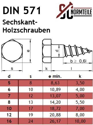 Sechskant Holzschrauben 8x90 mm - 200 Stück - DIN 571 / SC571 - Stahl galv. verzinkt - Schlüsselschr