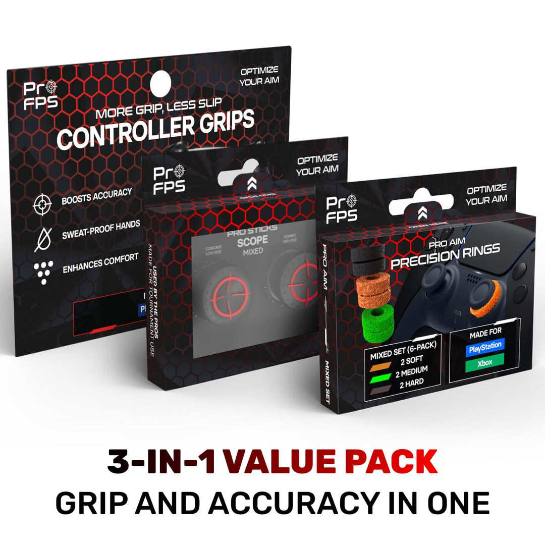 ProFPS PS5 Zubehör - 6x Precision Rings & 2x Mixed PS5 Sticks & PS5 Controller Grip - PS5 Controller