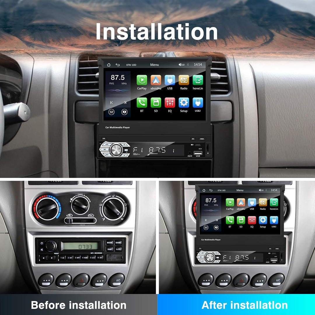 EZoneTronics 7 Zoll Autoradio Flip 1DIN Auto Stereo Play Telefon Musik über USB AM/FM Radio Bluetoot