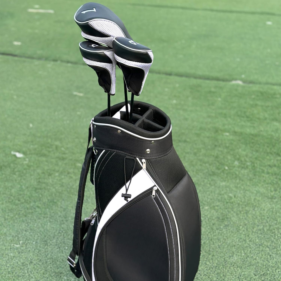 Andux Golf Schlägerkopfhüllen Holzkopfhüllen 460CC Driver Haken & Schlaufe 3 Stück Schwarz/Weiss, Sc